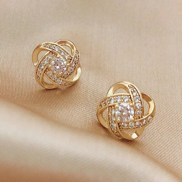 14K Gold Twisted Woven Knot Womens 2ct Diamond Stud Earrings 14 K Silver Jewelry - Picture 1 of 8